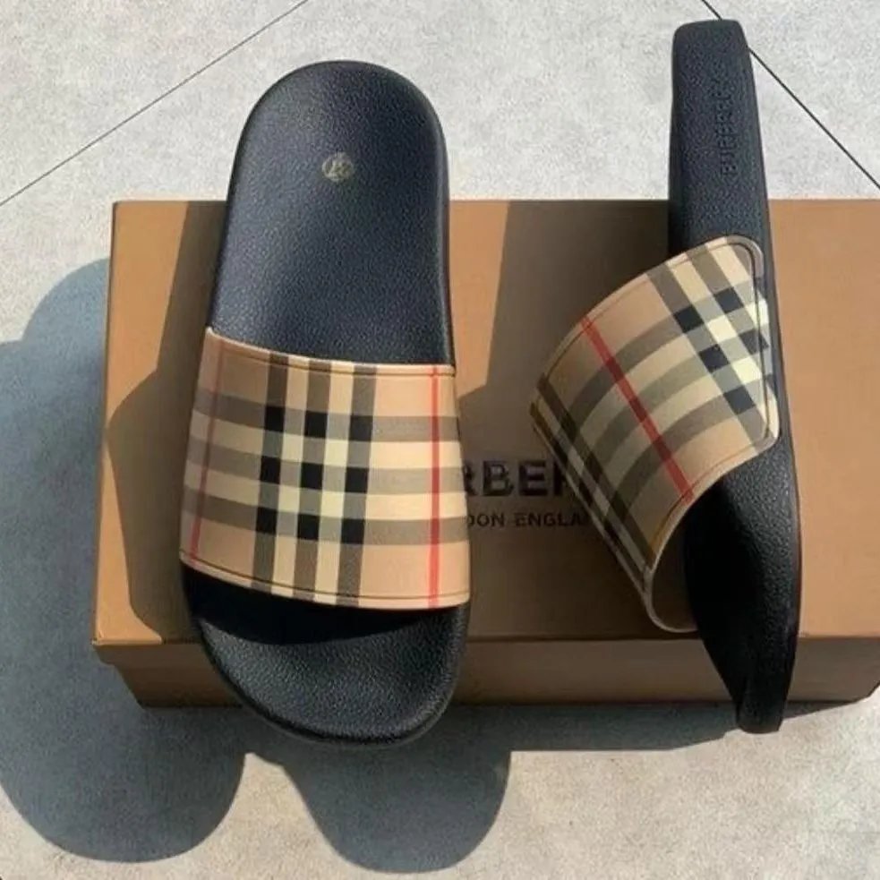 Burberry Vintage Check Slide Sandals with Black Sole