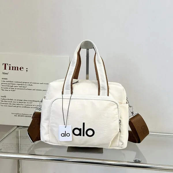 Alo Studio Tote Bag White with Brown Accents Handbag - 1