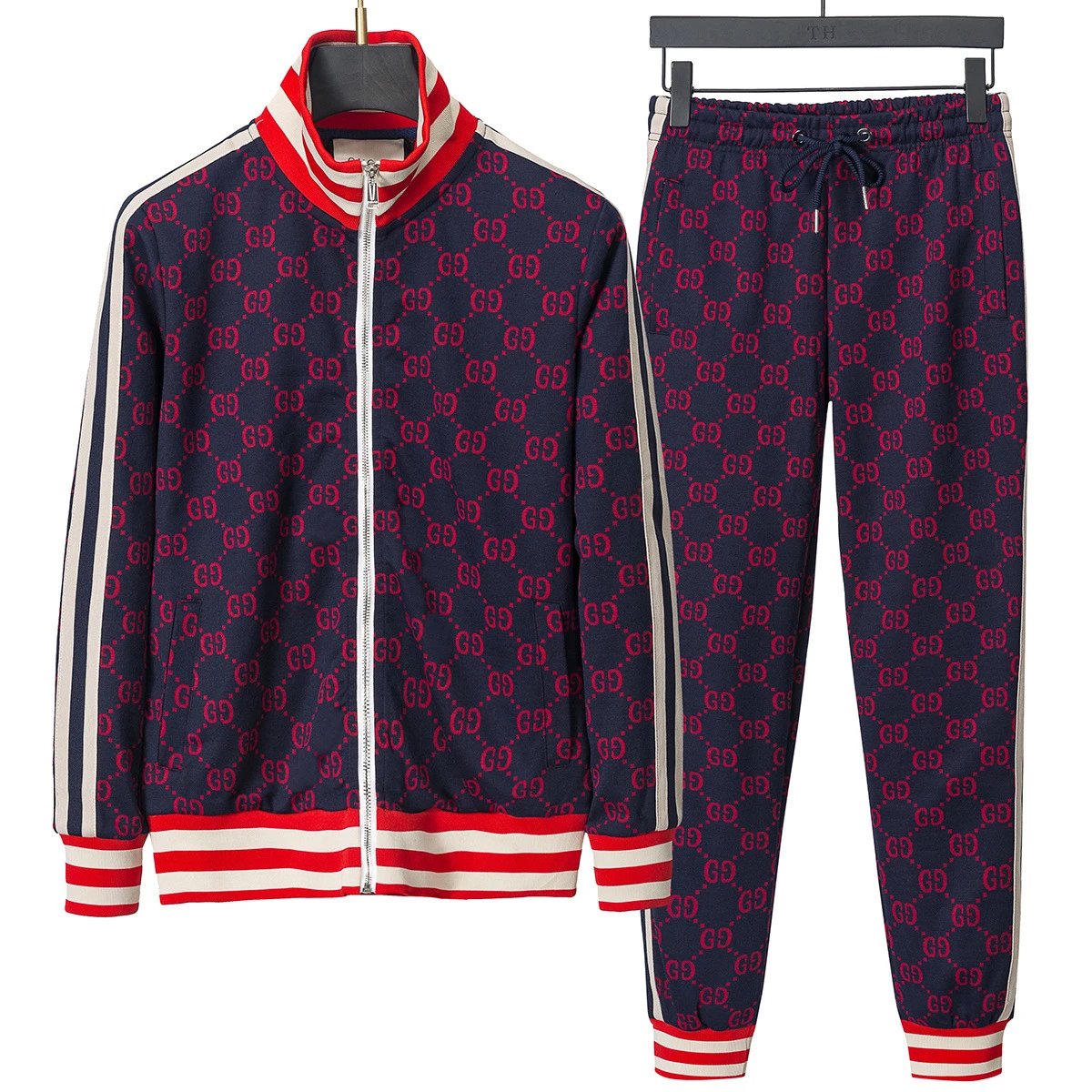 Louis Vuitton Tracksuits Zip-Up Jacket and Joggers Set — G 1001 Red and black