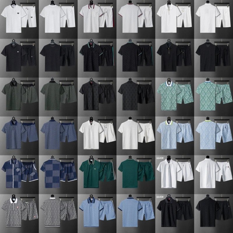POLO shirt lapel short-sleeved shorts suit flocked print style