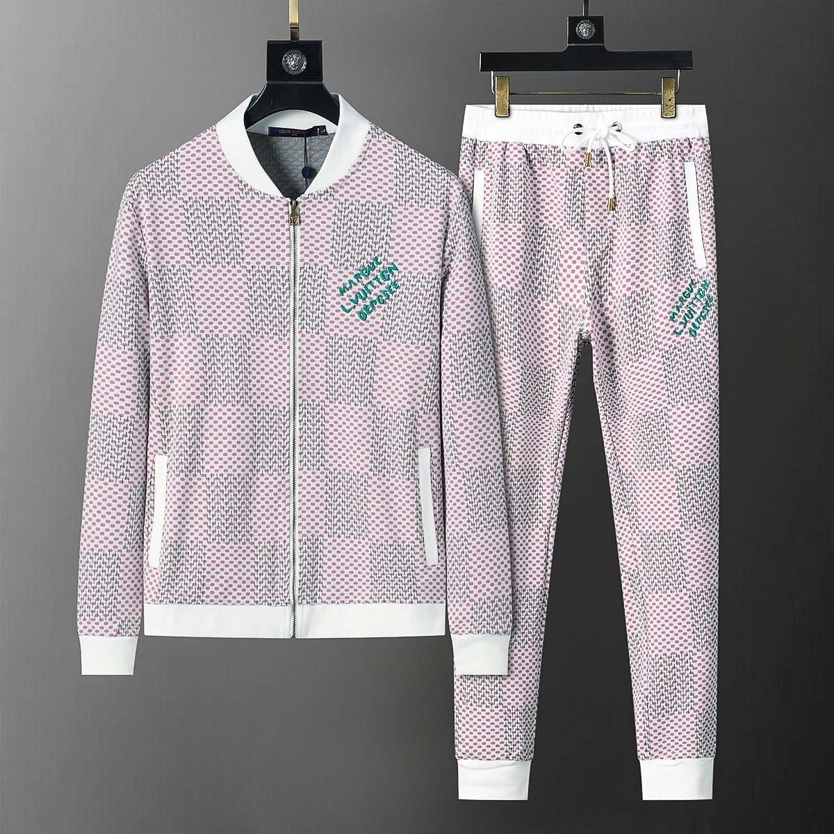 Louis Vuitton Tracksuits Zip-Up Jacket and Joggers Set — 38067 pink