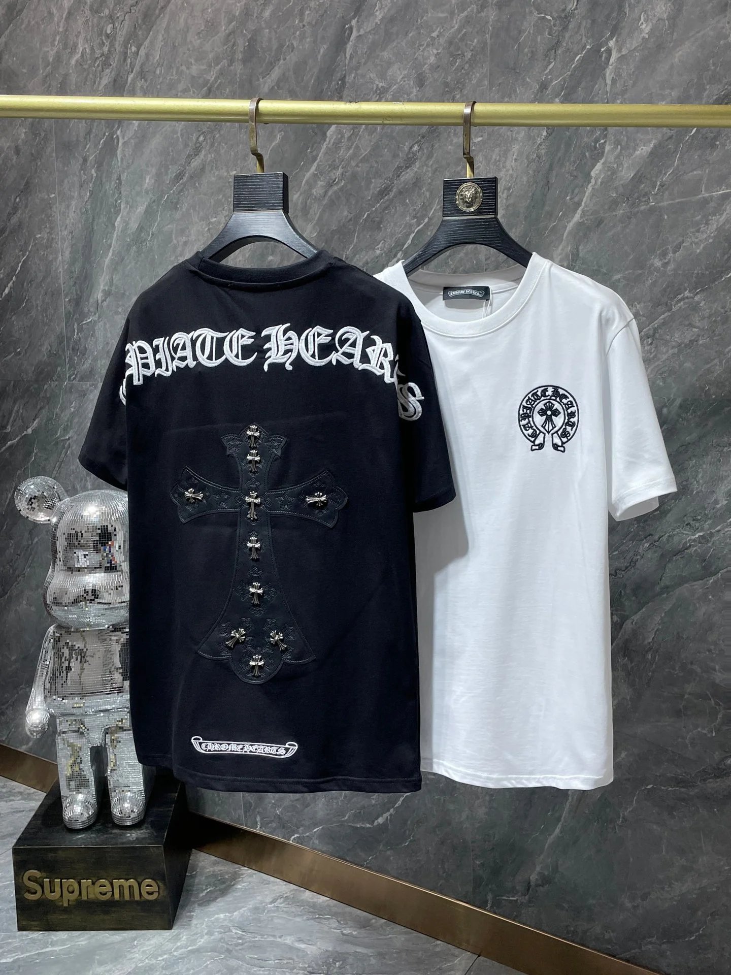 Supreme x Bearbrick Collaboration Distressed Black T-Shirt - 4