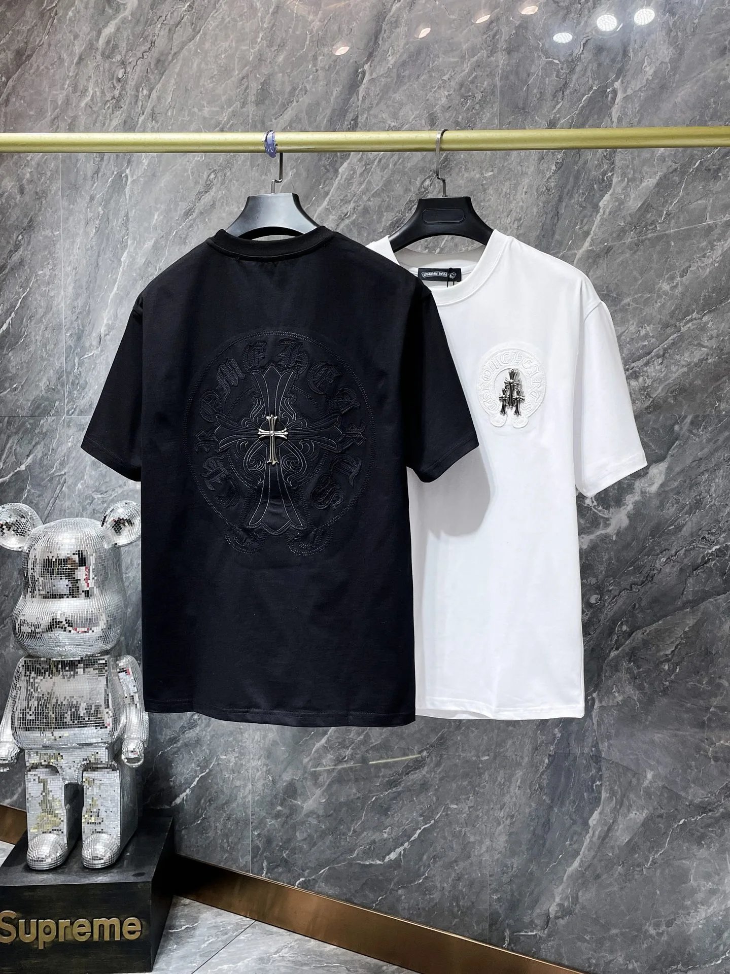 Supreme x Bearbrick Collaboration Distressed Black T-Shirt - 17
