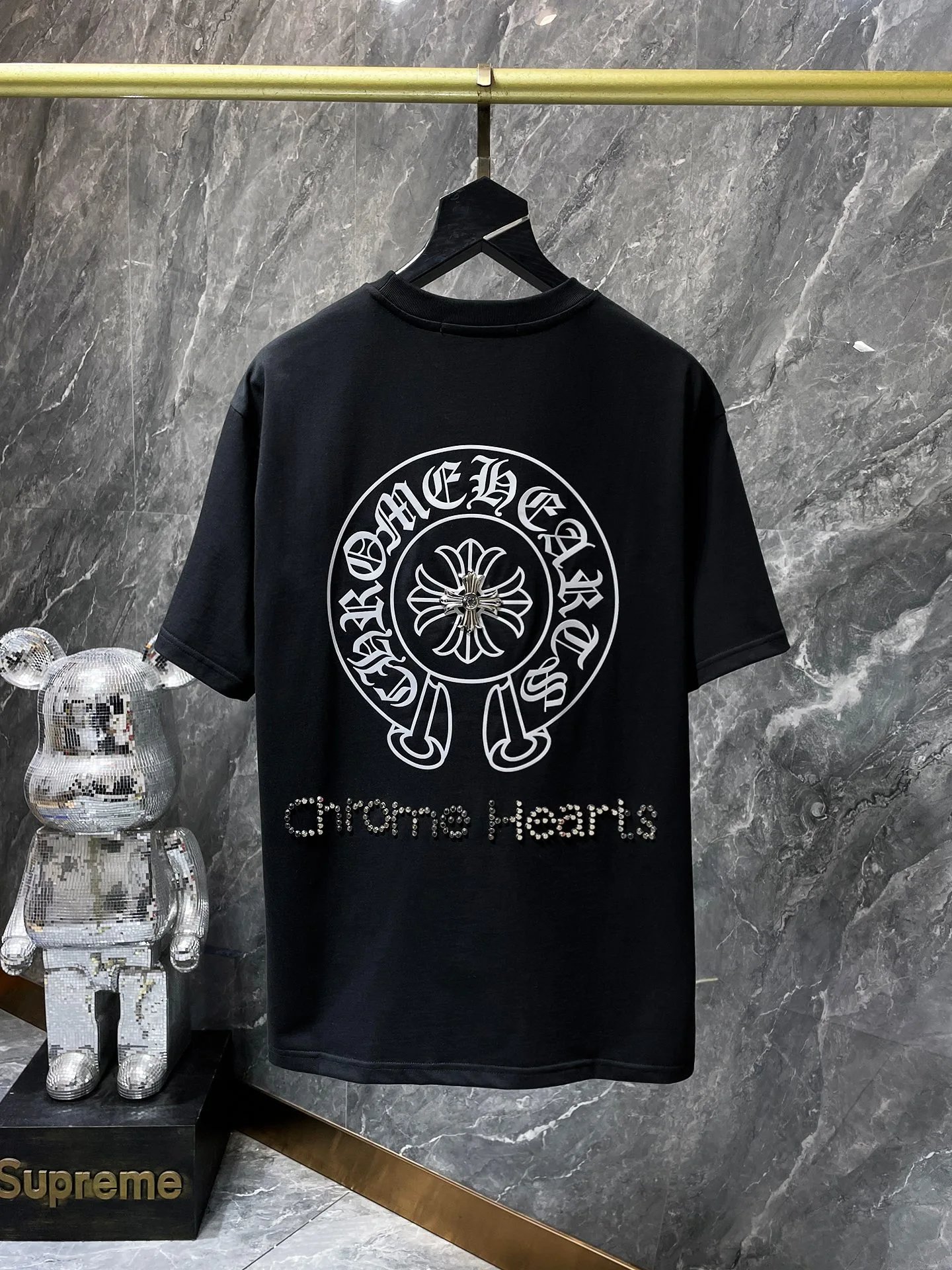 Supreme x Bearbrick Collaboration Distressed Black T-Shirt - 49