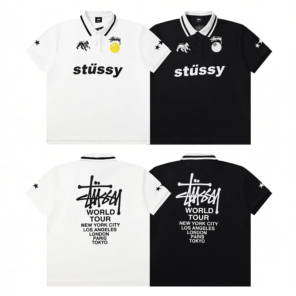 European & American Letter Print Summer Loose Fit Casual High Street Short Sleeve Couple Matching Polo Shirt