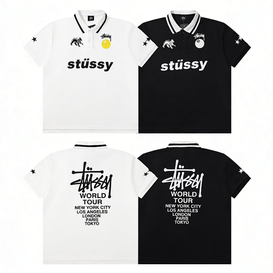 European & American Letter Print Summer Loose Fit Casual High Street Short Sleeve Couple Matching Polo Shirt