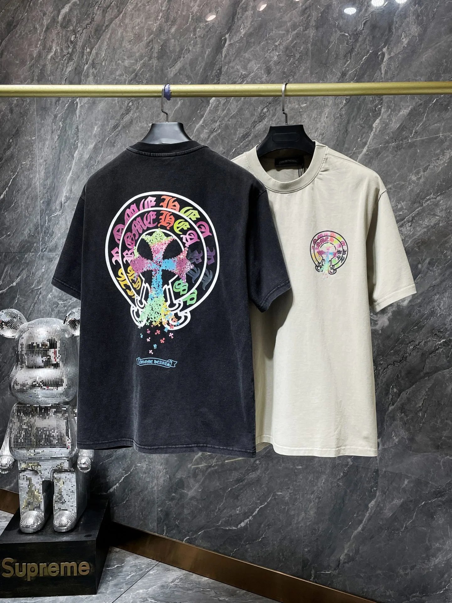 Supreme x Bearbrick Collaboration Distressed Black T-Shirt - 20