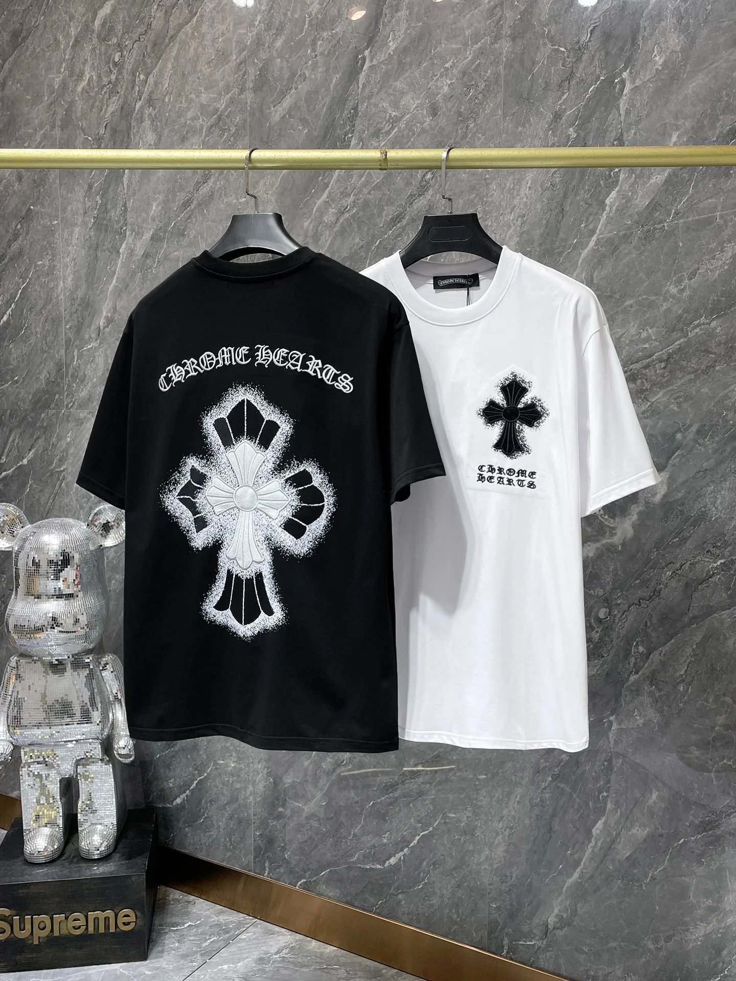 Supreme x Bearbrick Collaboration Distressed Black T-Shirt - 45