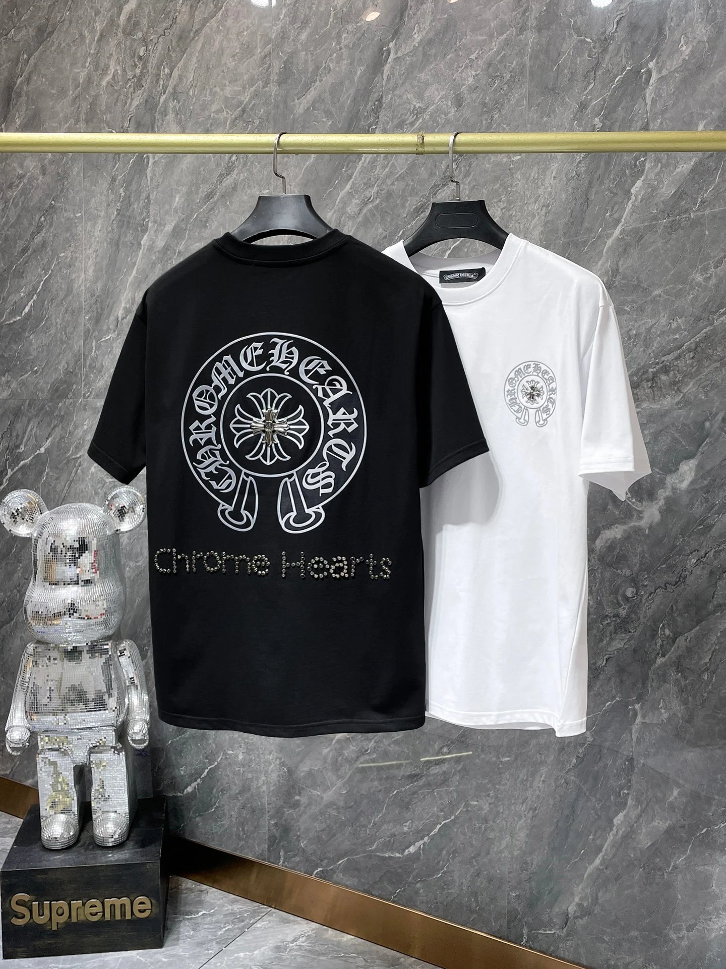 Supreme x Bearbrick Collaboration Distressed Black T-Shirt - 47