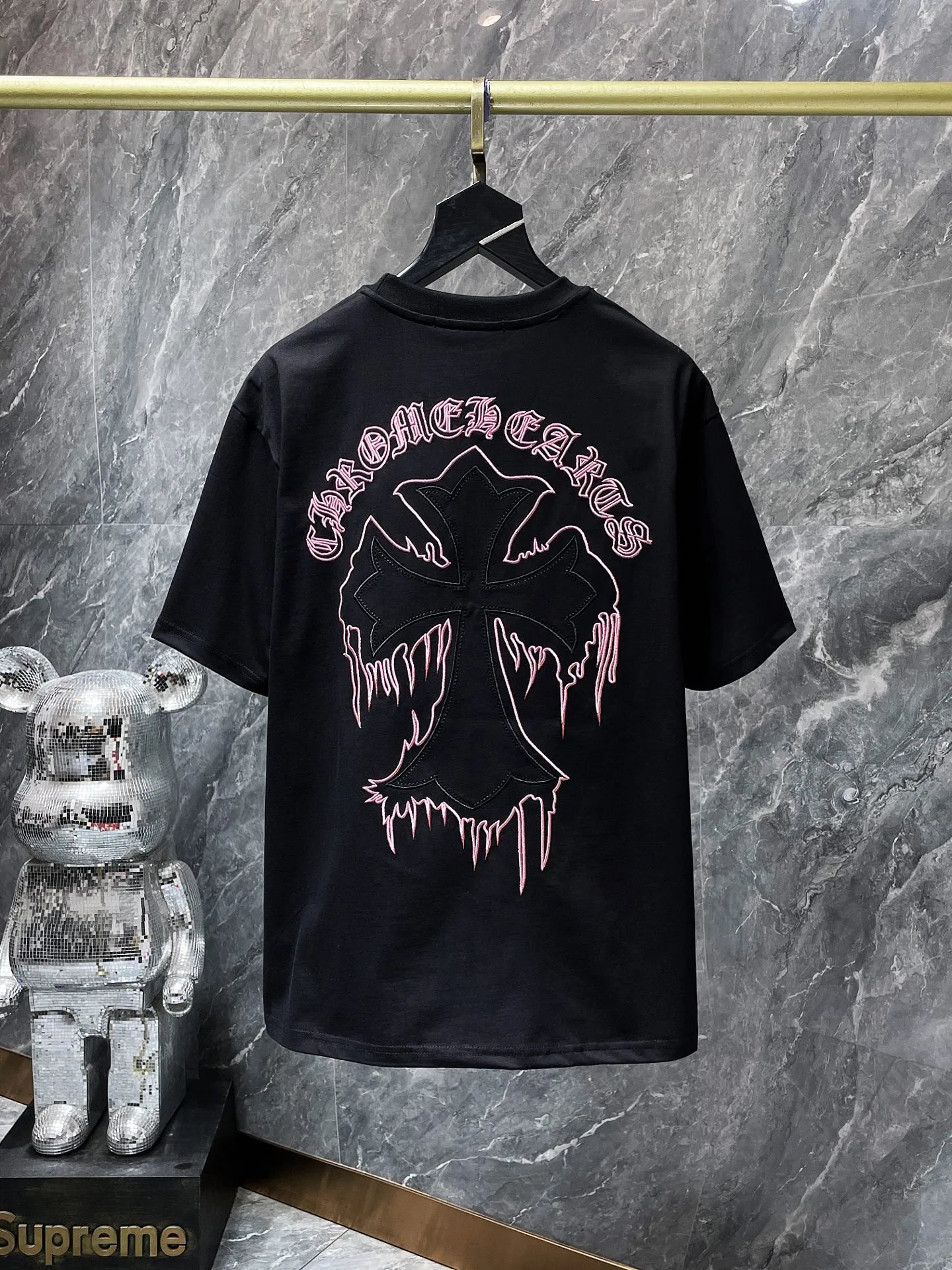 Supreme x Bearbrick Collaboration Distressed Black T-Shirt - 16