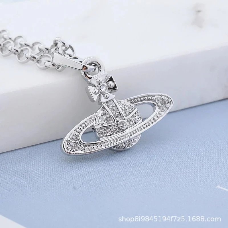 Queen Dowager Vivian's Classic Saturn Chain Necklace Bracelet, Sweet Cool Style Planet Clavicle Chain, Punk Style