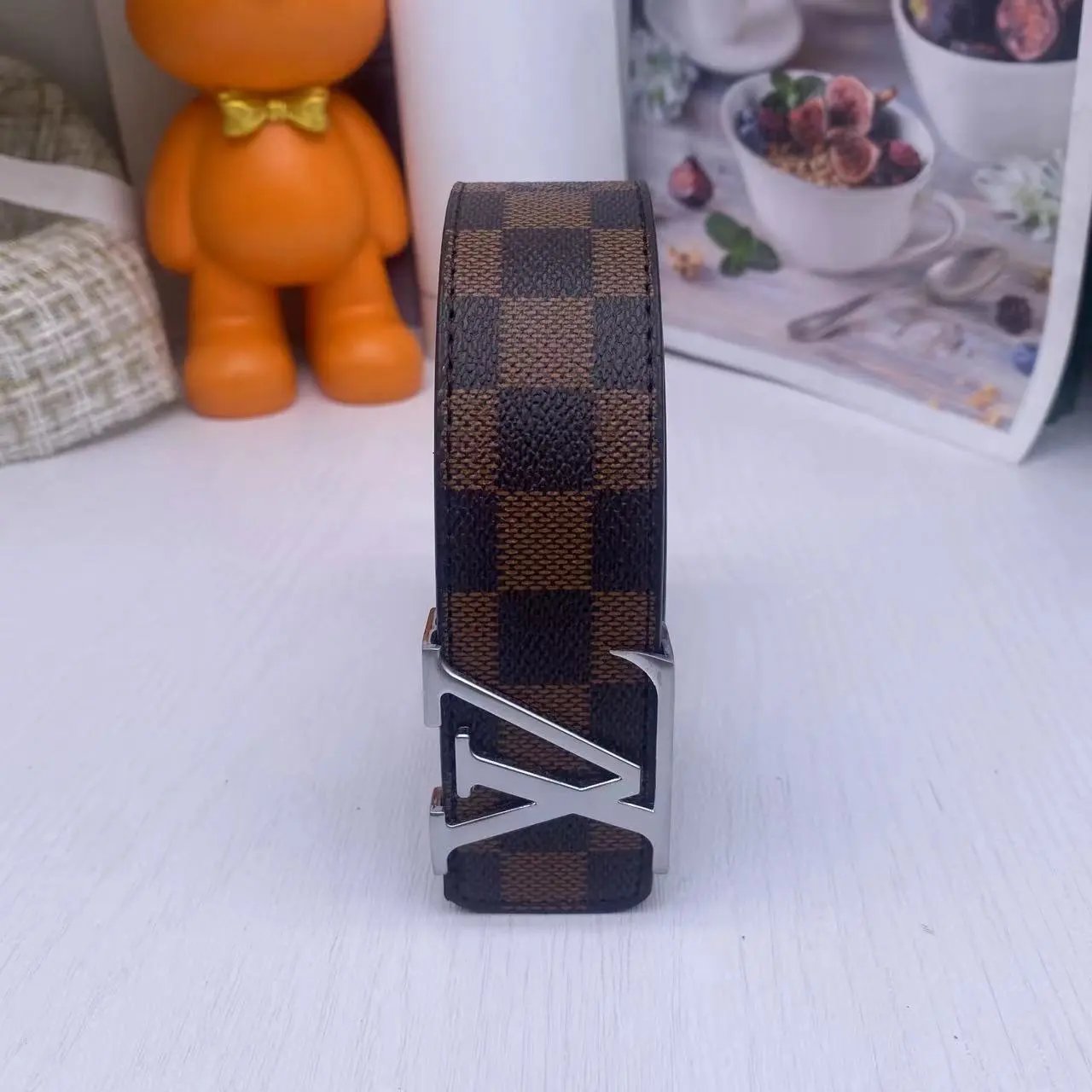Brown Checkered Silver Buckle