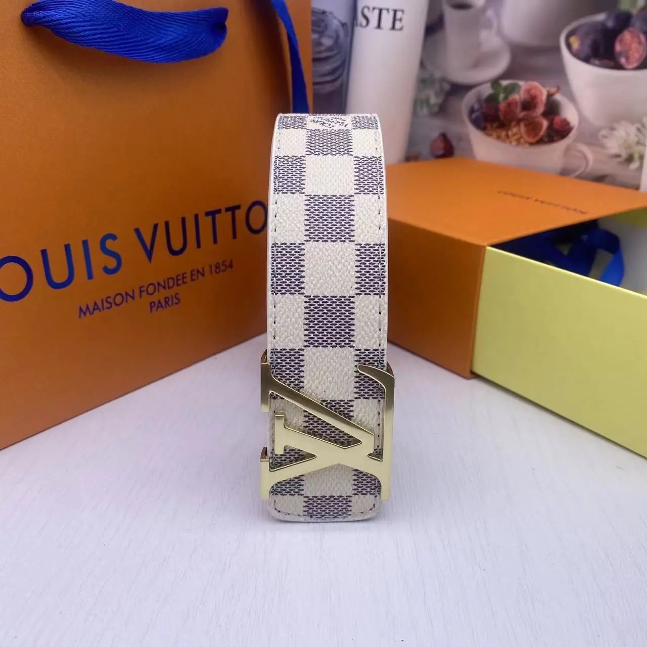 White Checkered Gold Buckle