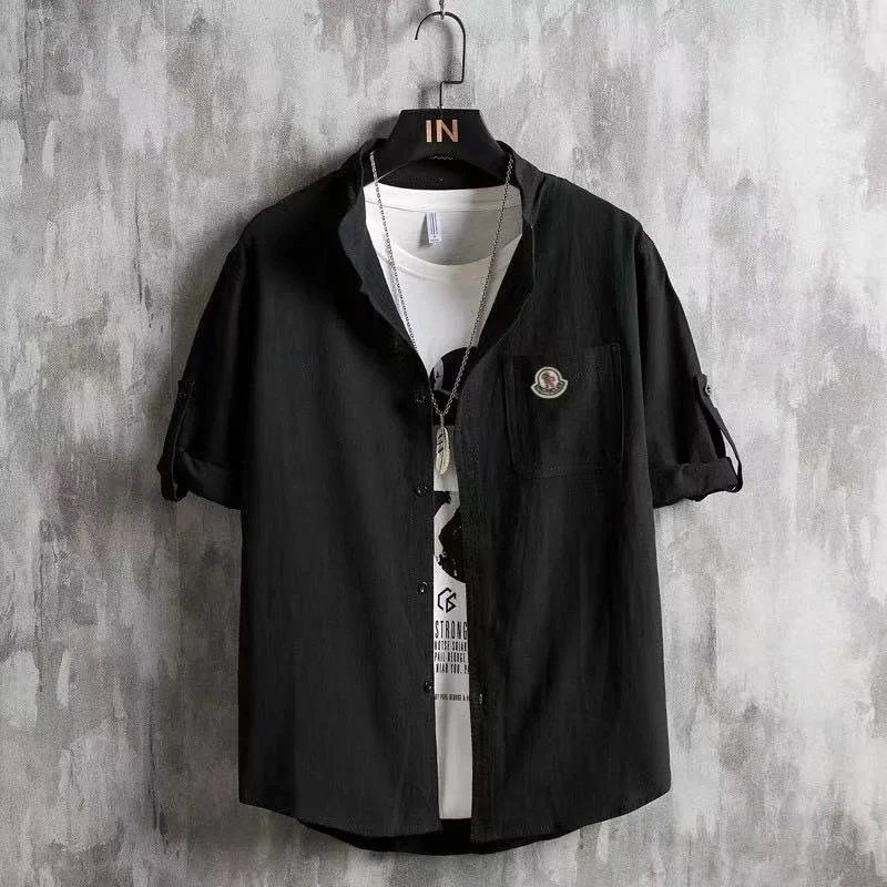 Moncler Shirts Button-Up Logo-Patch Shirt — AL-4