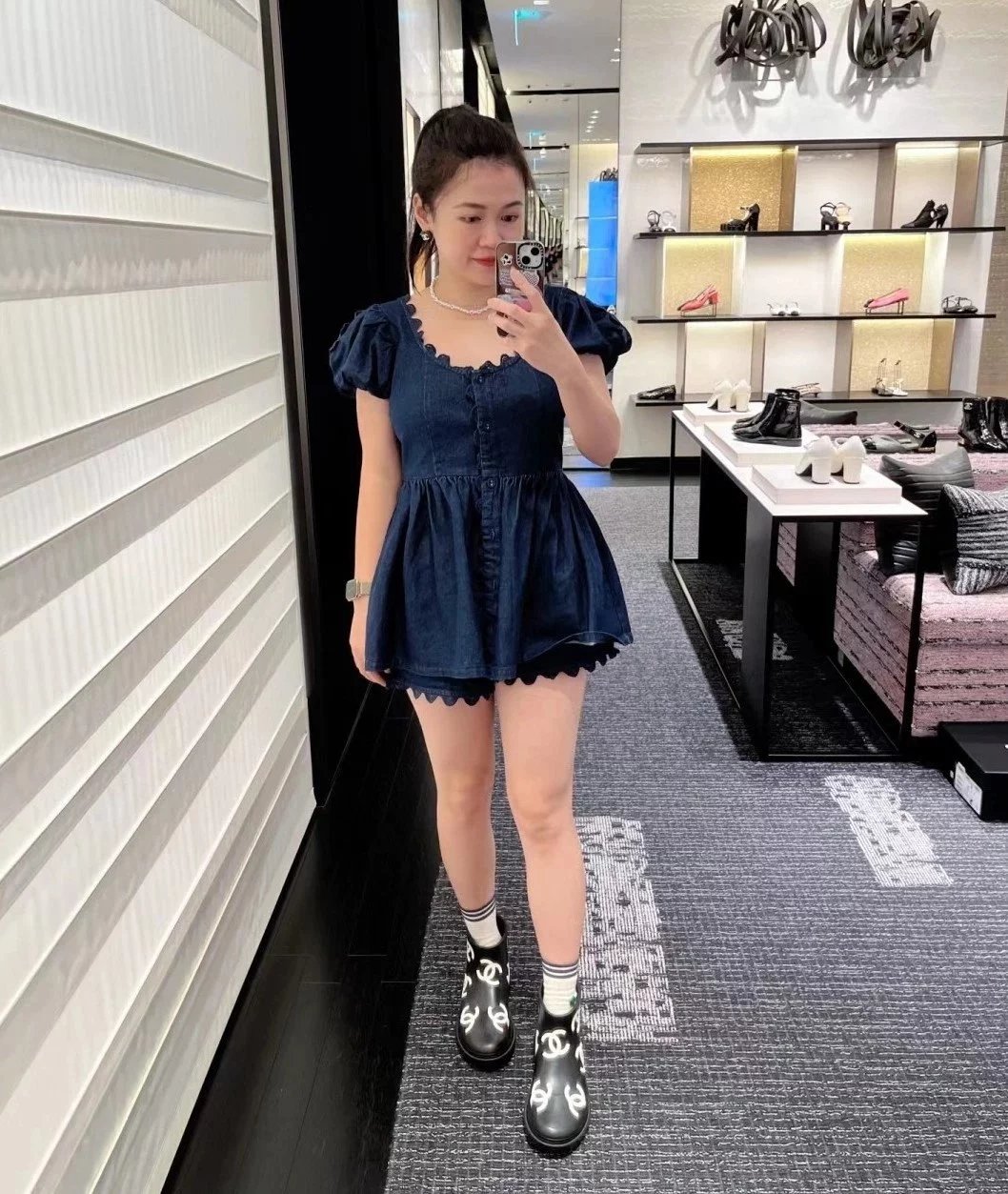 代购版本CHANEL香奈儿2023ss最新款闭眼入真皮马丁靴女雨靴小香风短筒雨靴女短靴女时尚粗跟百搭单靴女靴一脚蹬雨鞋女防水防滑短款雨靴小红书爆款现货包邮 4