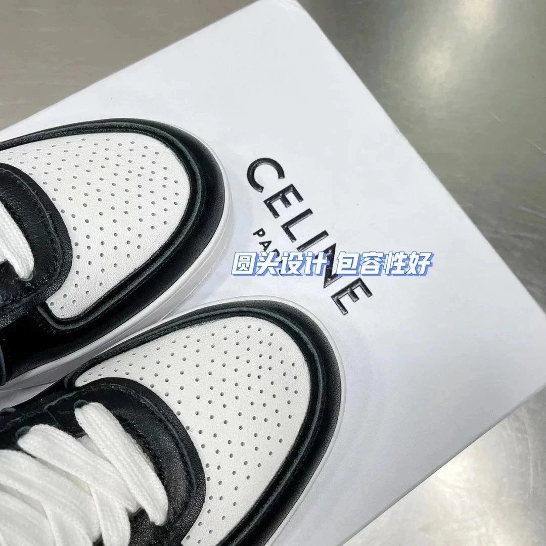 Celine赛琳 代购版2022最新款TRAINER高帮系带休闲运动鞋滑板鞋熊猫鞋小白鞋男女同款情侣款时尚潮流复古街头嘻哈百搭显瘦柔软舒适网红同款小红书爆款现货包邮 9