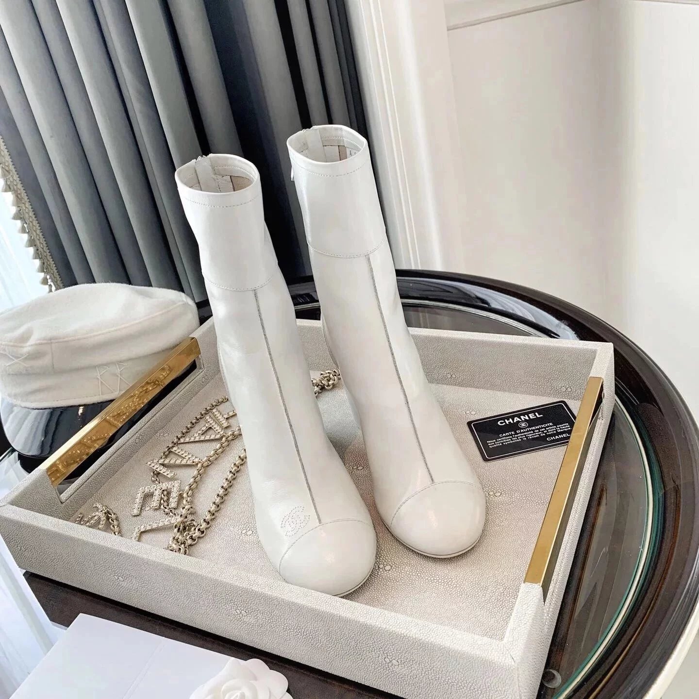 代购版本CHANEL香奈儿香奶奶C家2023秋季新款粗跟后拉链圆头亮皮短靴百搭及踝靴网红同款小红书爆款时尚复古百搭显瘦显腿长增高超轻柔软舒适 14