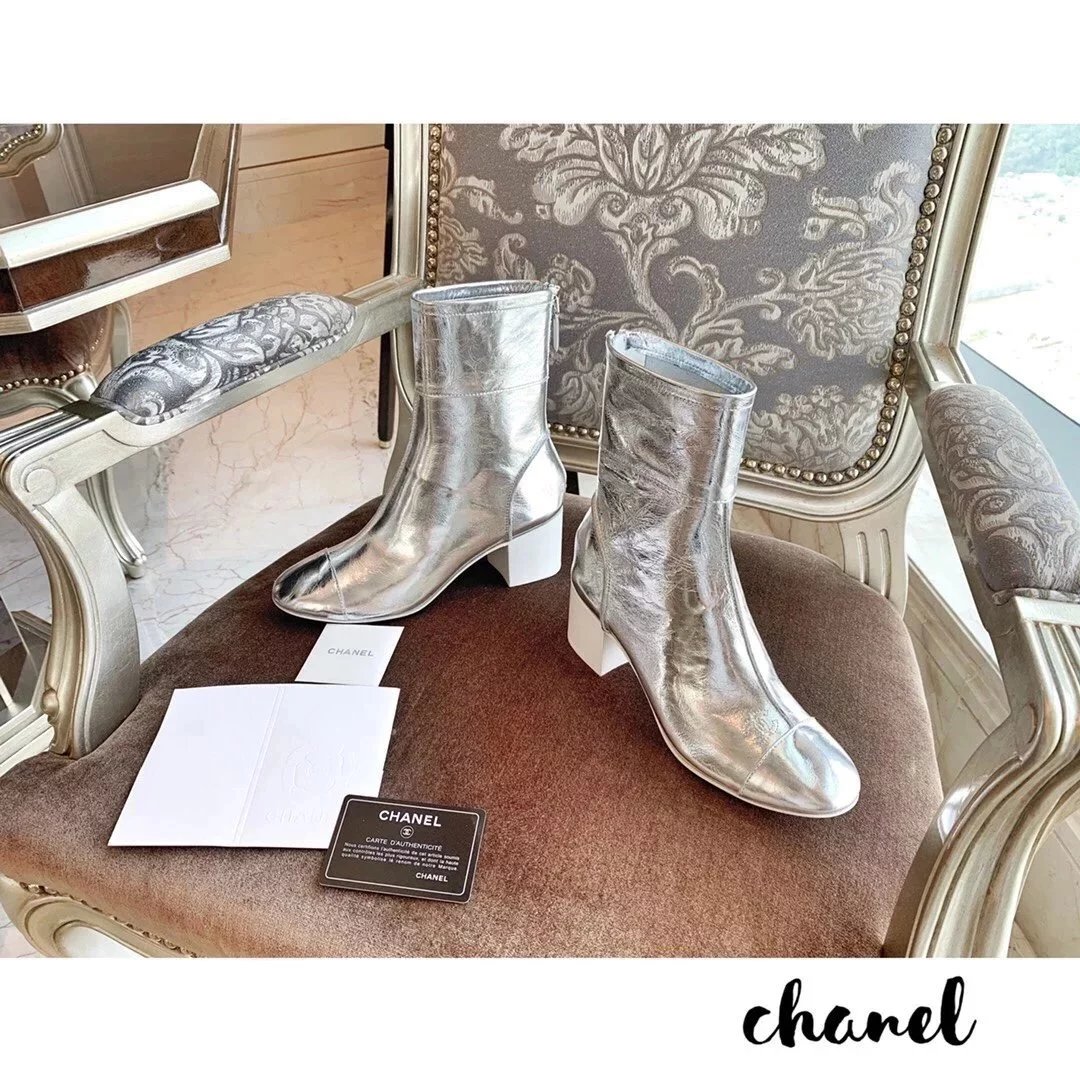 代购版本CHANEL香奈儿香奶奶C家小香2023秋季新款粗跟后拉链圆头亮皮短靴低跟中跟矮跟百搭及踝靴网红同款小红书爆款时尚复古百搭显瘦增高柔软舒适 10