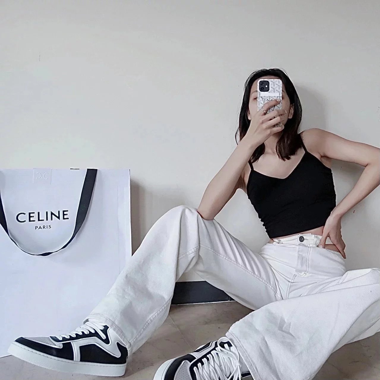 Celine赛琳 代购版2022最新款TRAINER高帮系带休闲运动鞋滑板鞋熊猫鞋小白鞋男女同款情侣款时尚潮流复古街头嘻哈百搭显瘦柔软舒适网红同款小红书爆款现货包邮 5