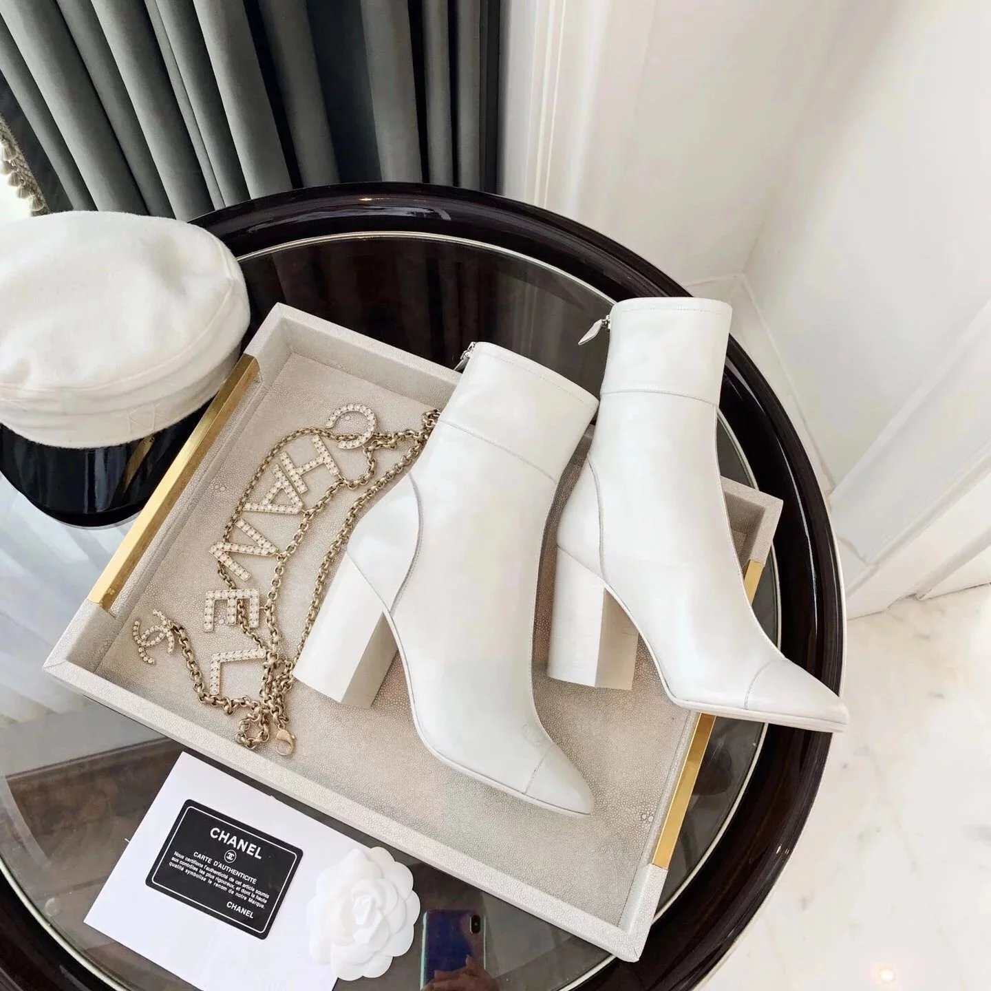 代购版本CHANEL香奈儿香奶奶C家2023秋季新款粗跟后拉链圆头亮皮短靴百搭及踝靴网红同款小红书爆款时尚复古百搭显瘦显腿长增高超轻柔软舒适 15