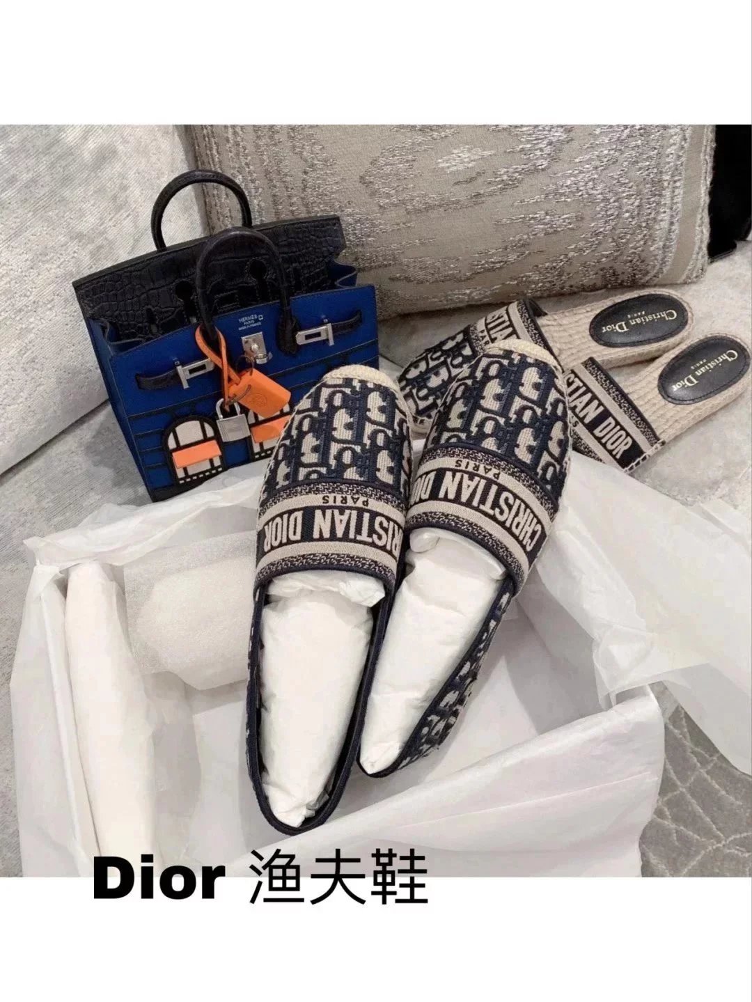迪奥 渔夫鞋Dior鞋2023年春夏季新款dior迪奥渔夫鞋刺绣半托鞋平底鞋女休闲鞋老花麻绳鞋编制穆勒鞋拖鞋 9