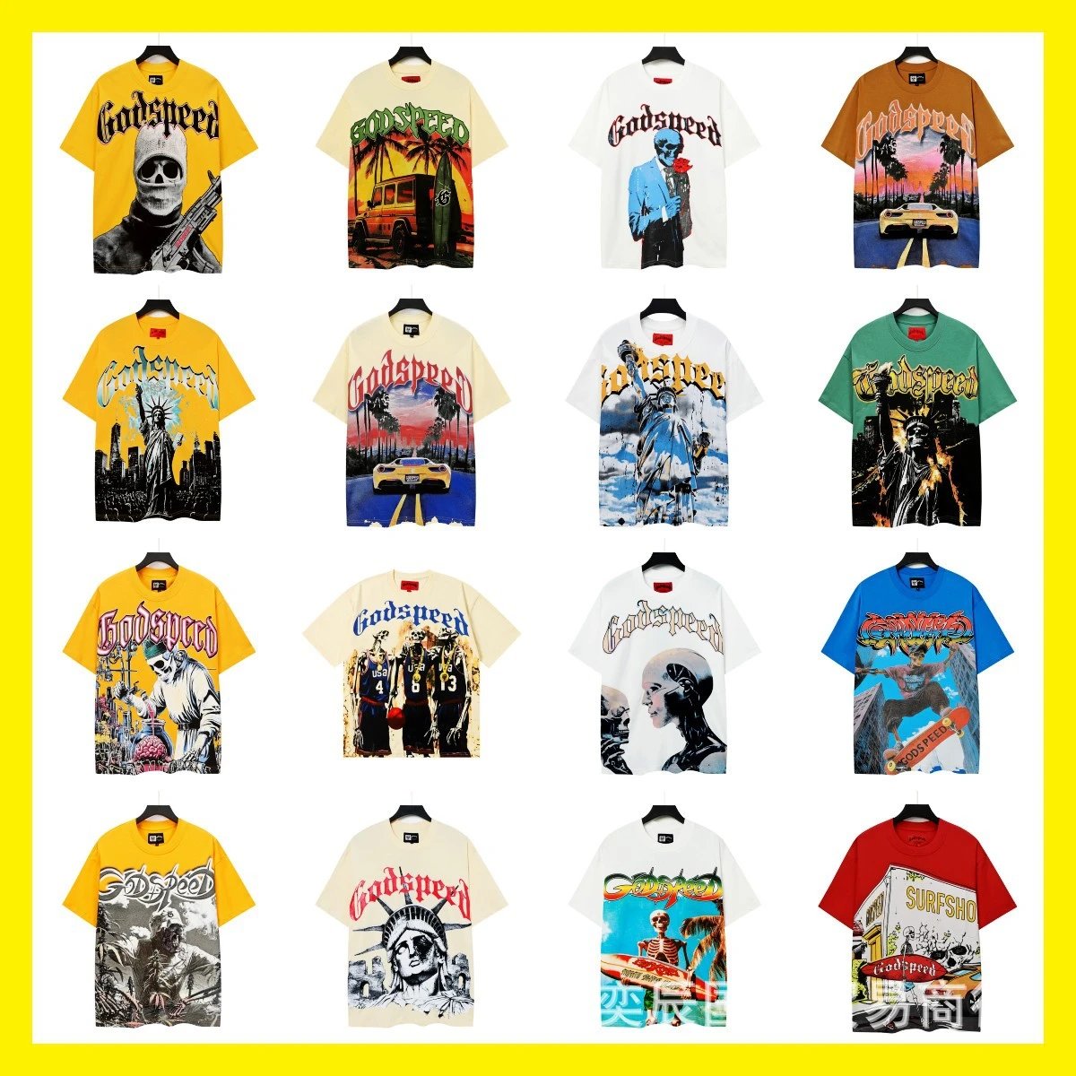 High Version Gods Short Sleeve Heavyweight Washed Fog High Street Streetwear Rock Band Skull Pure Cotton Print Crew Neck