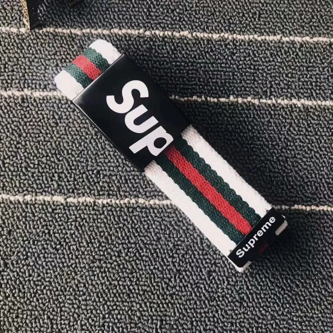 Supreme x Gucci Web Stripe Belt White/Red/Green Canvas Belt