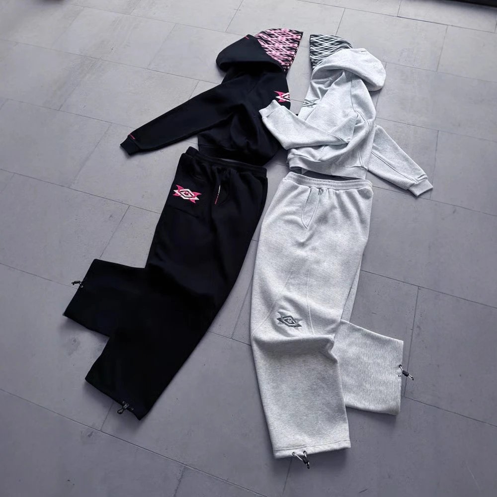 (qc+wa 8619927 561270) European American Cross-border mertra Double Hood Sweatshirt Tracksuit Men Women Patchwork Loose Casual Sweatpants Two-piece Set ins