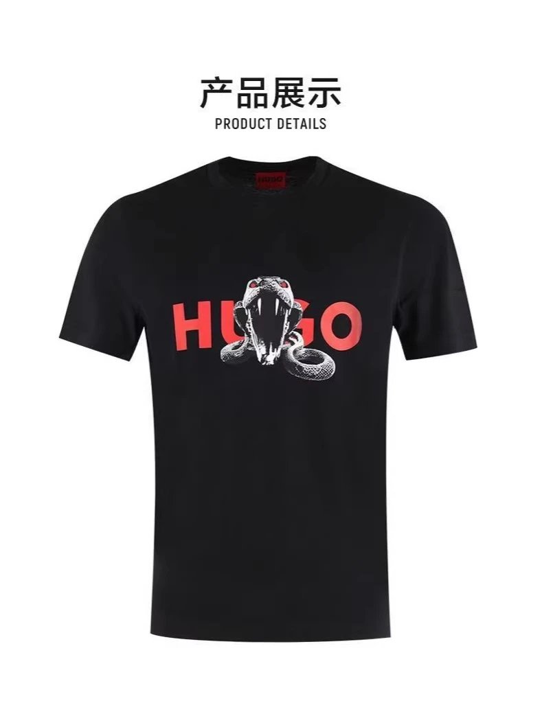HUGO/Hugo Boss Short sleeved T-shirt 025 New Printed Short sleeved T-shirt Trendy Men's Foreign Trade Pure Cotton Cross border