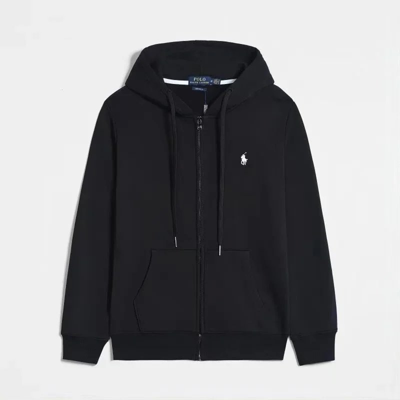 Black Zip-Up Sweatshirt with White Logo