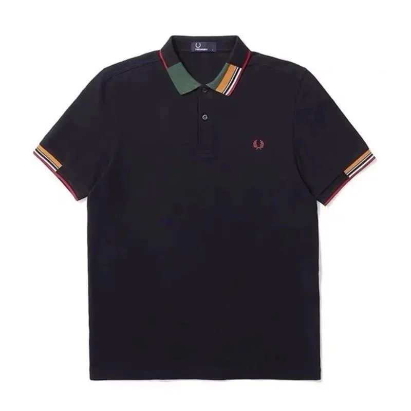 Navy blue, red green collar