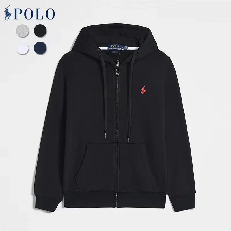 Black Zip-Up Sweatshirt with Red Logo