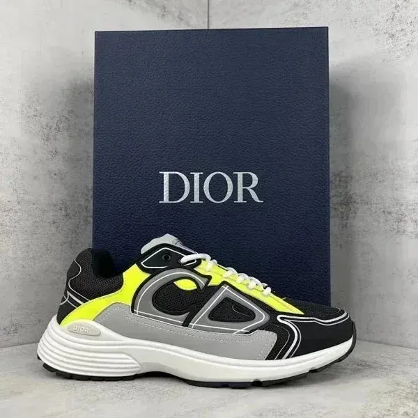 Dior B23 Low Neon Yellow Black Gray Chunky Sneakers - 1