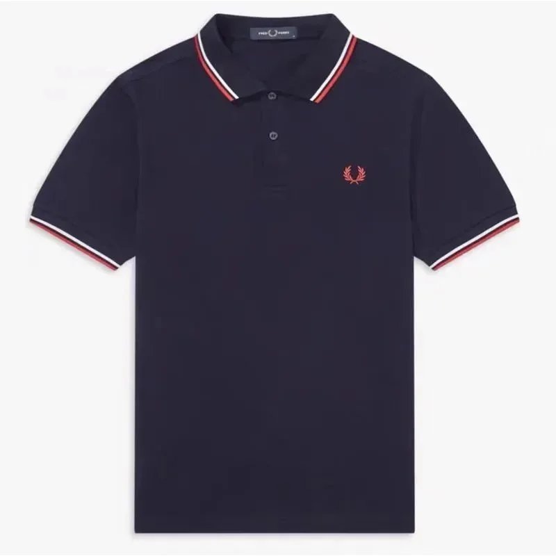 Navy blue, red white border