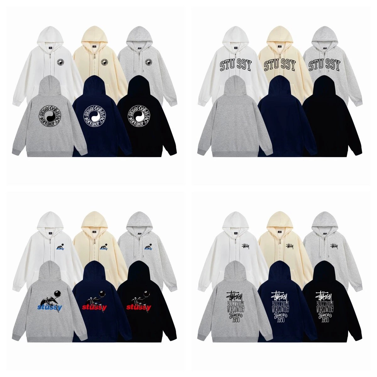 Stüssy Black 8 Zip Fleece Hoodie