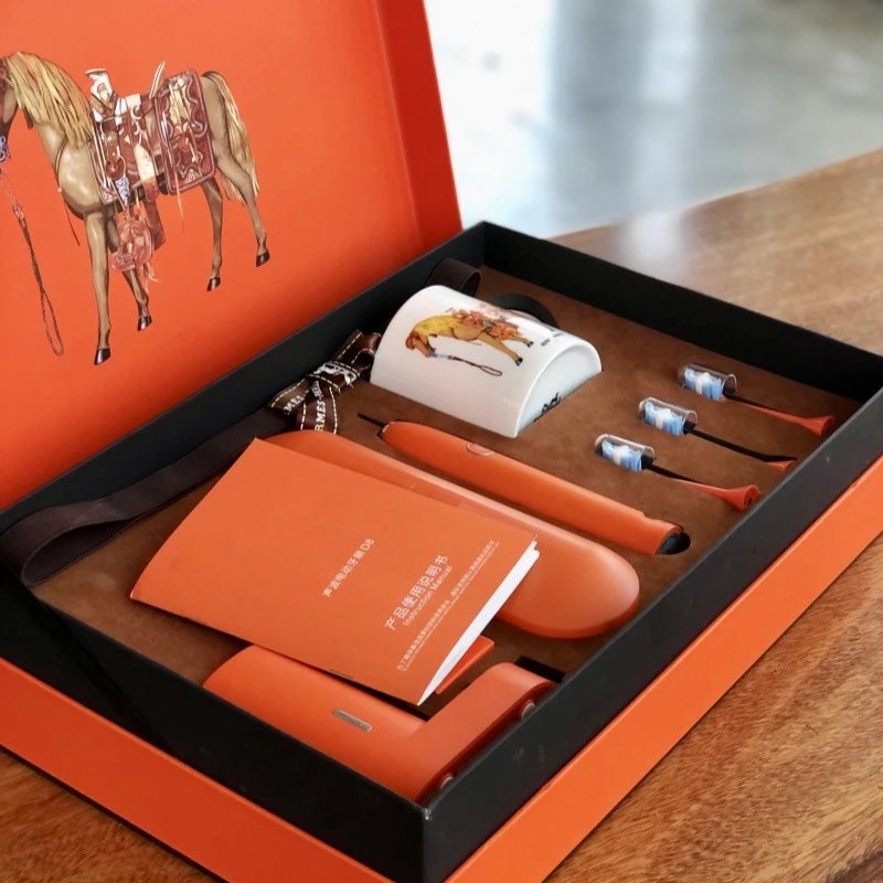 HERMA Orange Classic Light Luxury Electric Toothbrush Travel Set with Gift Box Packaging