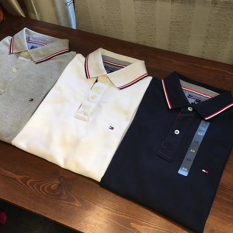 （BestQua&hellip;）高品质原版tommy短袖 男纯棉翻领彩边汤米T恤男短袖休闲半袖衫 - 131947