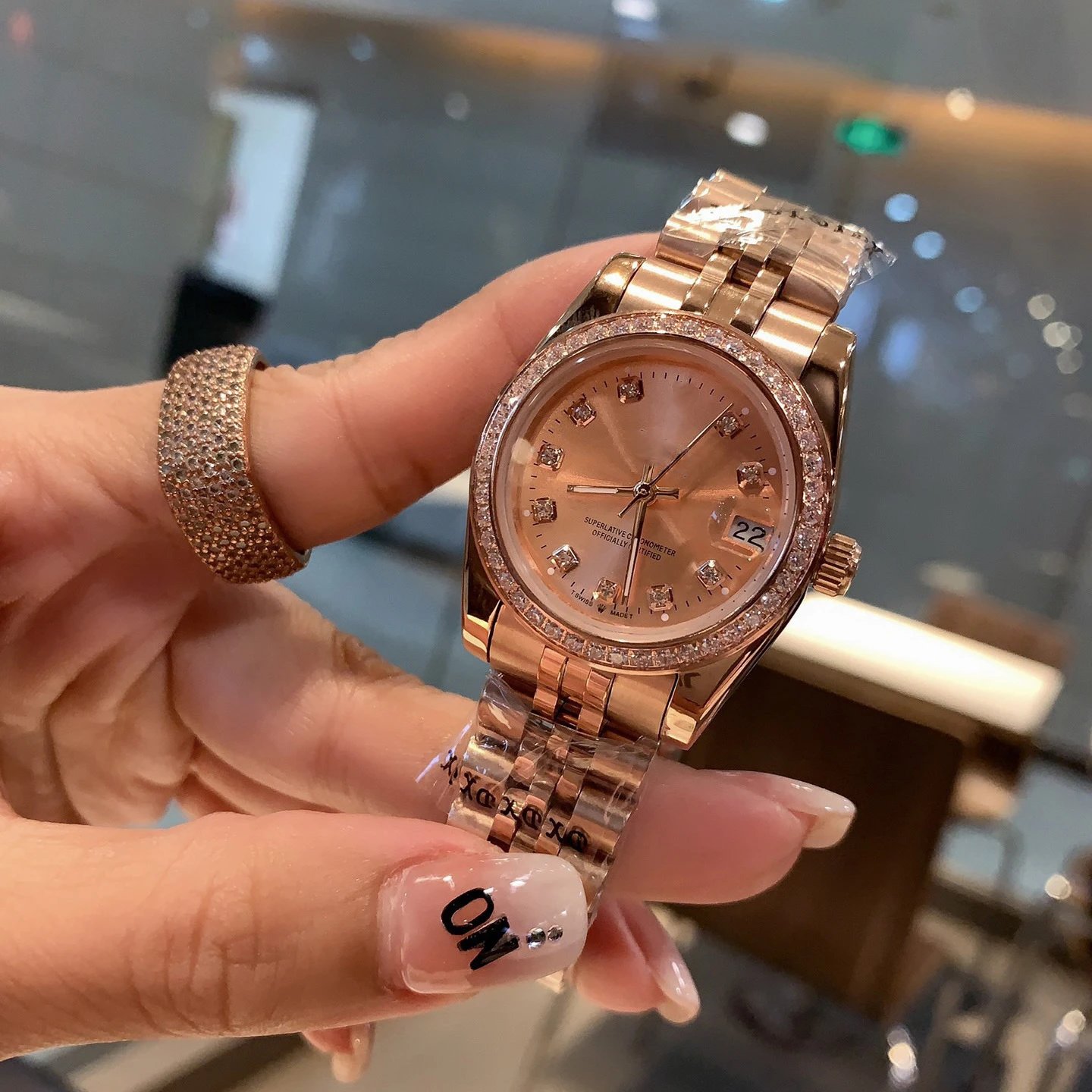 Rolex Datejust 36mm Rose Gold Diamond Bezel Pink Dial Watch - 1