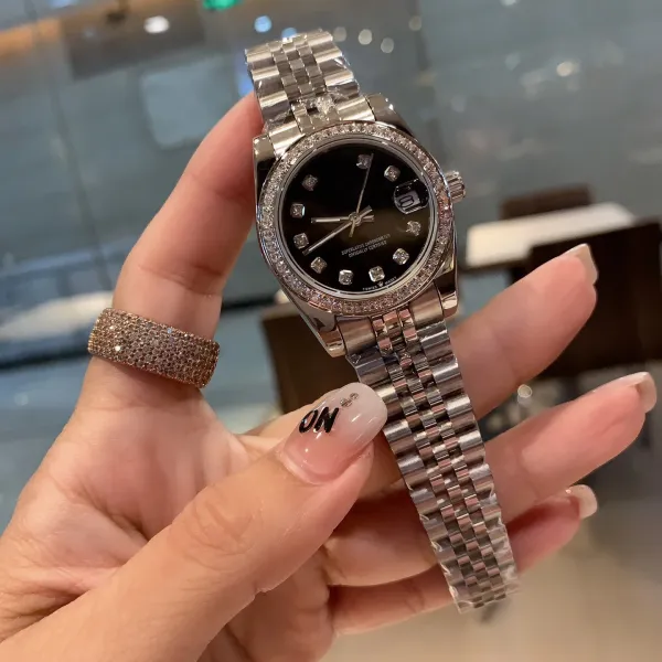 Rolex Datejust 26mm Black Dial Diamond Bezel Steel Watch - 1