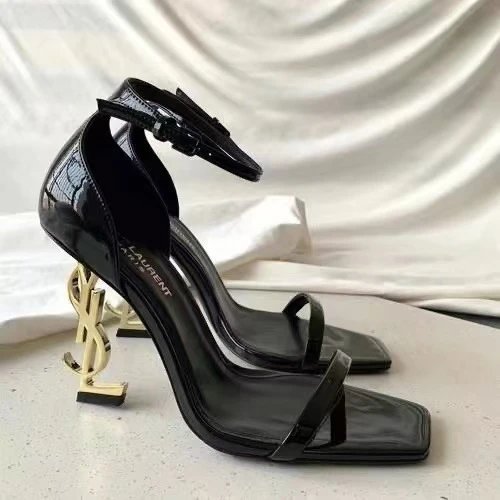 外贸金属YS时尚异形跟一字细带凉鞋女绝美气质百搭高跟鞋子 - 133618