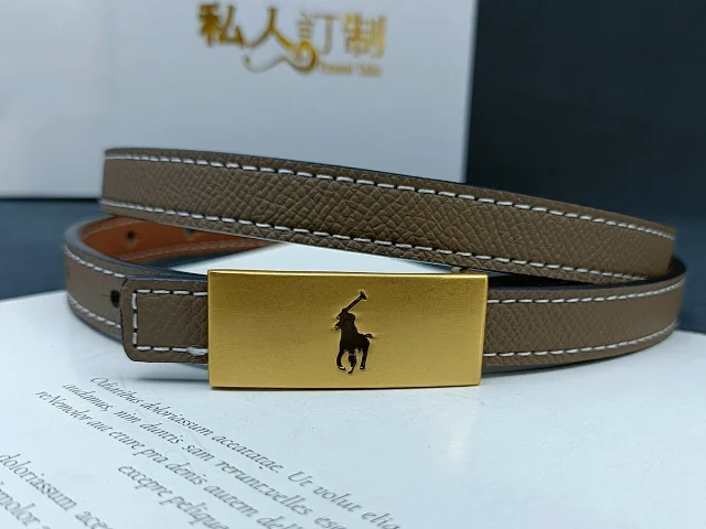 Unbranded Belts Stitched belt with rectangular gold-tone buckle and equestrian emblem product detail image 6