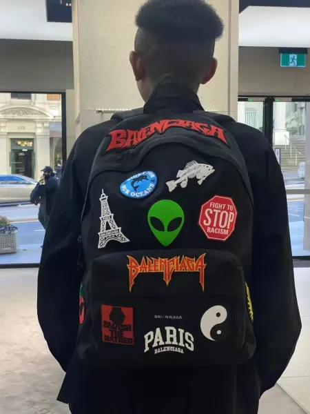 Balenciaga x Various Artists Sticker-Decorated Black Backpack - 6