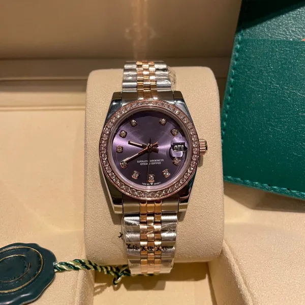 Rolex Lady-Datejust 28 Purple Dial Diamond Bezel Two-Tone Steel and Everose Gold Watch - 1