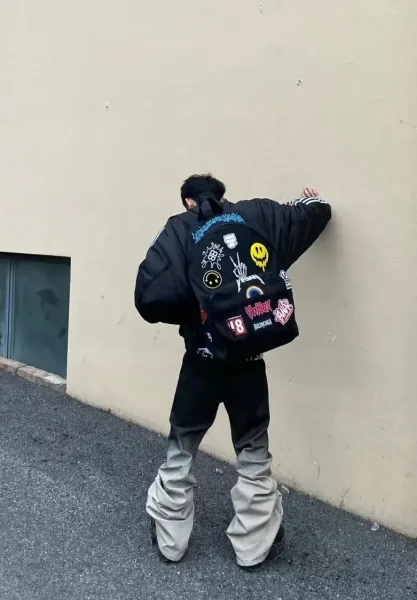 Balenciaga x Various Artists Sticker-Decorated Black Backpack - 13