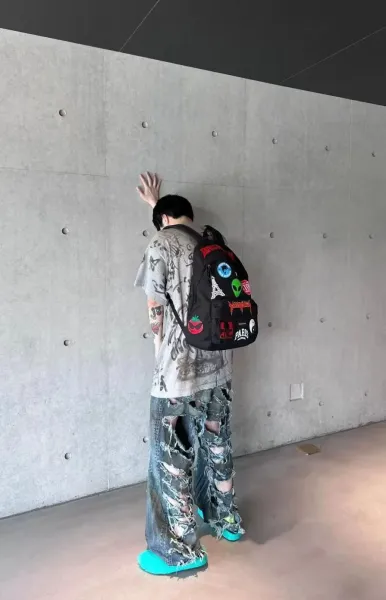 Balenciaga x Various Artists Sticker-Decorated Black Backpack - 20