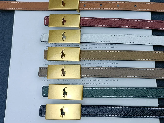 Unbranded Belts Stitched belt with rectangular gold-tone buckle and equestrian emblem product detail image 1