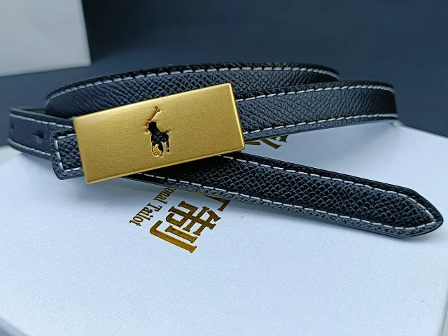 Unbranded Belts Stitched belt with rectangular gold-tone buckle and equestrian emblem product detail image 5