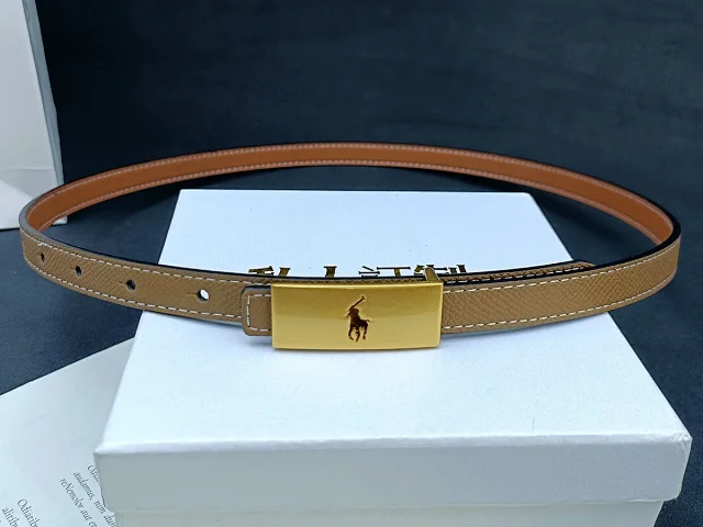 Unbranded Belts Stitched belt with rectangular gold-tone buckle and equestrian emblem product detail image 7