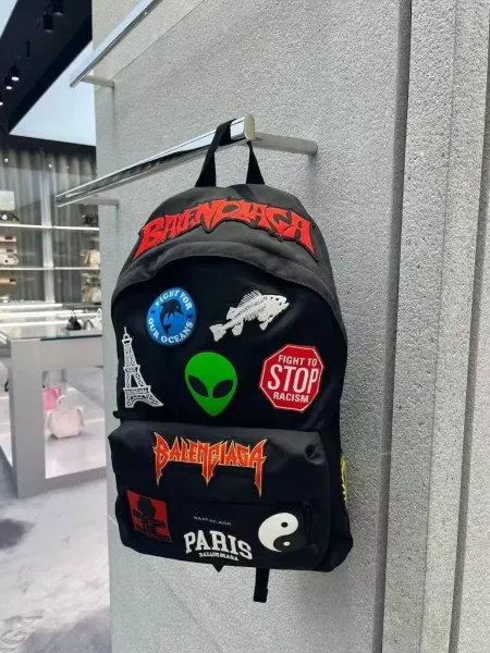 Balenciaga x Various Artists Sticker-Decorated Black Backpack - 10