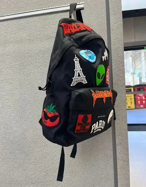 Balenciaga x Various Artists Sticker-Decorated Black Backpack - 11